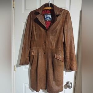 Vintage Spanish Brown Lamb Skin Leather Women's Trench Coat